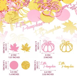 400 Pieces Fall Little Pumpkin Maple Leaf Confetti Pink and Gold Pumpkin Baby Shower Decorations Glitter Thanksgiving Table Confetti for Baby Girl Birthday Party Supplies (Vivid Style)