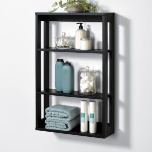 Zenna Home Wall Shelf, Black 4-Tier Organizer – Space-Saving Wall-Mounted Storage with Open Shelves for Towels, Toiletries, or Kitchen Essentials, Ideal for Bathroom, Kitchen, or Small Areas