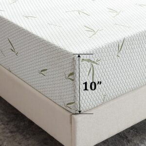 Coolsence Twin Cool Gel Memory Foam Mattress Bed in a Box 10 Inch, CertiPUR-US Certified Bamboo Cover Green Tea Mattress Made in USA, Medium Firm, 38”x75”x10”