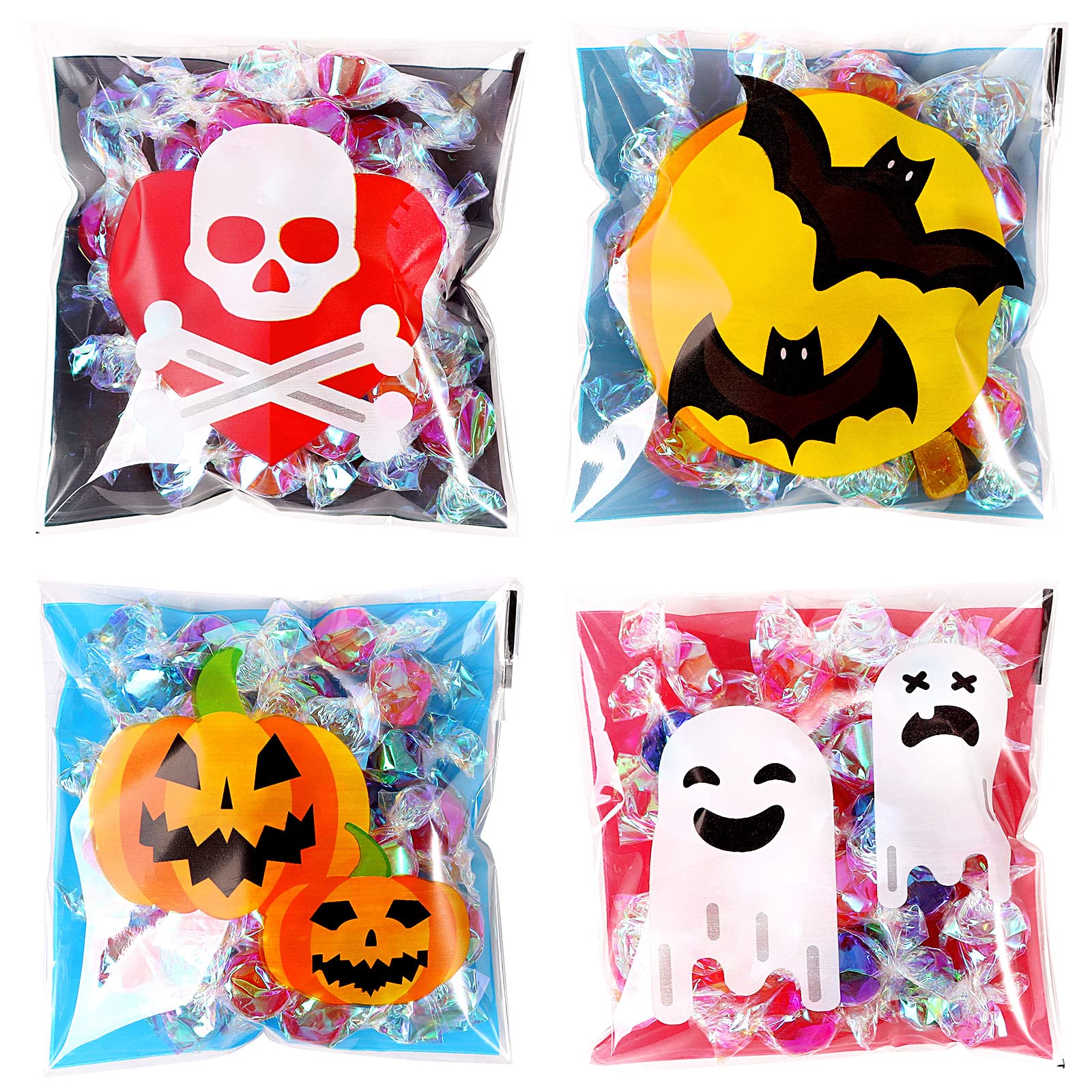 Joottuan 240 Pieces Halloween Treat Bag Self Adhesive Candy Cellophane Bags Plastic Cookie Goodie Bags for Kids Halloween Party Supplies