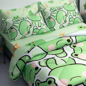 musolei 7 piece frog comforter set frog bedding for kids boys and girls frog sheets set frog bedding set twin size bedding sets for all season (1 comforter, 1 flat sheet, 1 fitted sheet, 4 pillowcase)