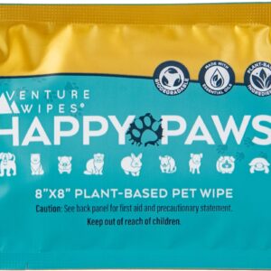 Venture Wipes Happy Paws - Natural Pet Wipes for Dogs and Cats - Biodegradable Grooming Wipes for Paws, Eyes, Ears, Glands, and More - Large Cleansing Cloths for Pet Care Essentials (20 Count)