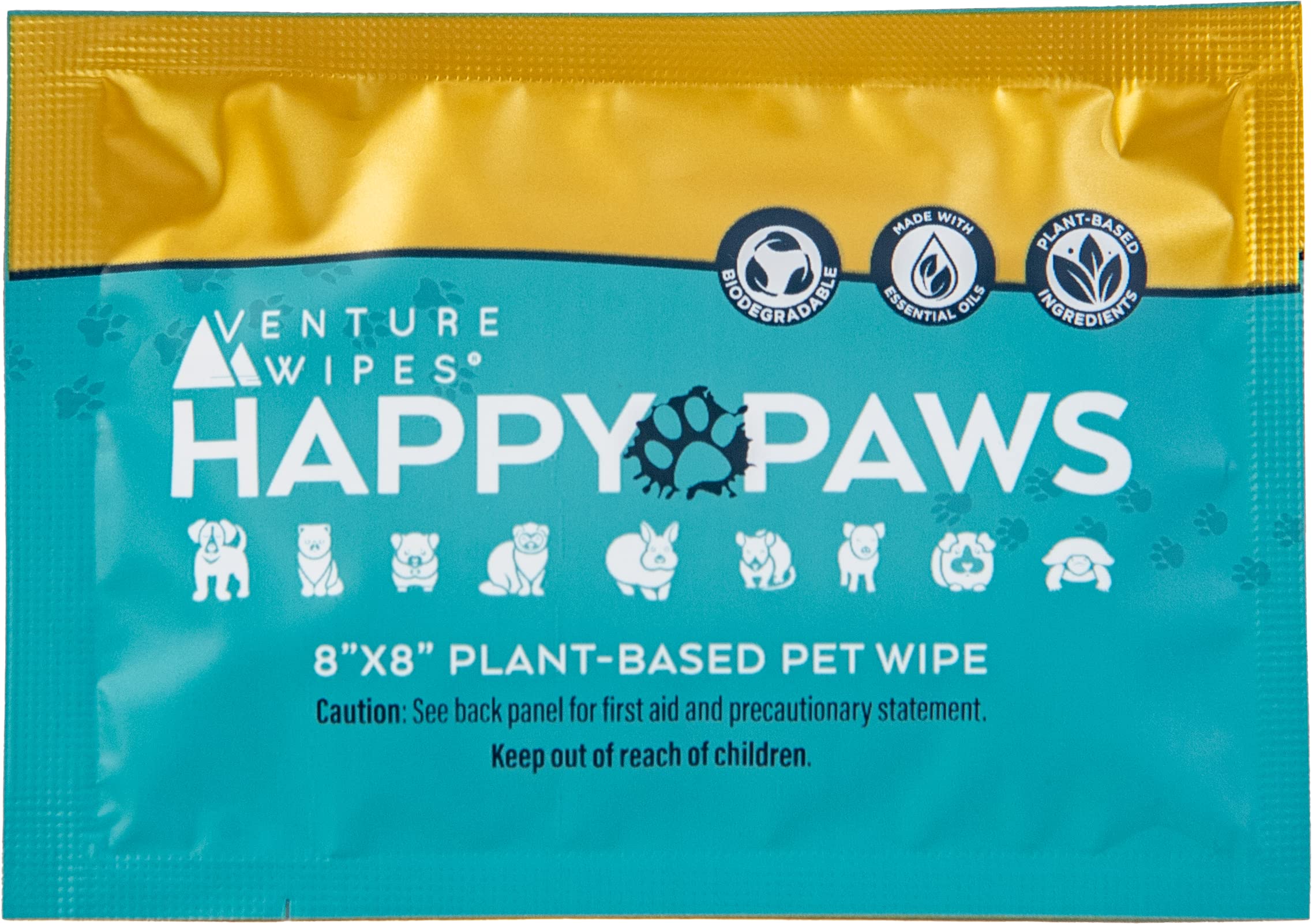 Venture Wipes Happy Paws - Natural Pet Wipes for Dogs and Cats - Biodegradable Grooming Wipes for Paws, Eyes, Ears, Glands, and More - Large Cleansing Cloths for Pet Care Essentials (20 Count)