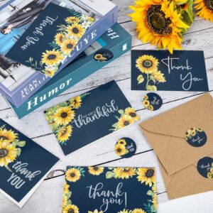 AnyDesign Sunflower Thank You Cards Bulk 36 Pack Blue Thank You Notes with Matching Seal Stickers Envelopes Watercolor Summer Floral Greeting Cards for Wedding Baby Shower Bridal Birthday Party