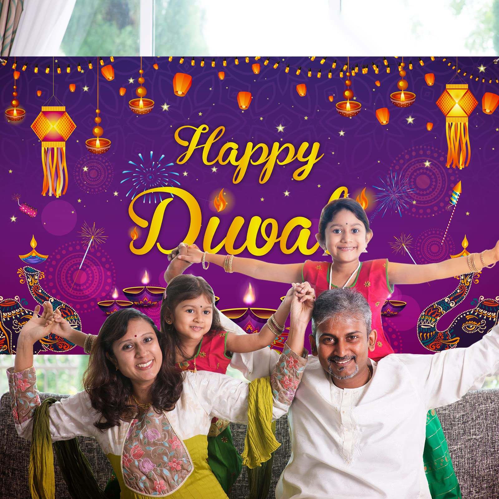 Happy Diwali Backdrop Banner Diwali Wall Backdrops Photography Background Banners and Signs Diwal Party Decorations Supplies for Indian Light Celebration Party, Happy Diwali Festival, 72 x 43 Inch