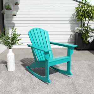 WestinTrends Dylan Outdoor Rocking Chair, All Weather Poly Lumber Seashell Adirondack Rocker Chair, 350 Lbs Support Patio Rocking Chairs for Porch Garden Backyard and Indoor, Turquoise