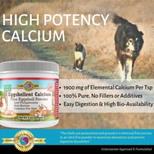 Calcium for Dogs and Cats - Fine Eggshell Powder - Strong Hip & Joint Supplement for Dogs and Cats- Dietary Supplement - No Additives - Pet's Friend Eggshellent Calcium 6oz