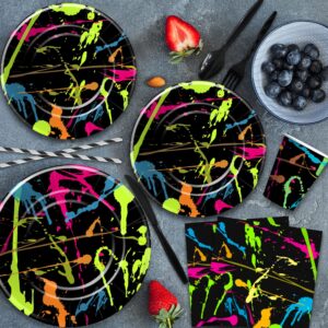 HIPVVILD Neon Party Supplies Tableware, Neon Glow Party Decorations Include Plate, Cup, Napkin, Tablecloth, Cutlery, Straw, Neon Graffiti Glow Theme Birthday Baby Shower Party Decorations | Serve 24