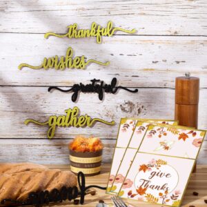 24 Set Thanksgiving Wood Cutout Sign 12 Blessed Grateful Gather Wood Signs Thanksgiving Place Cards Rustic Dining Table Setting Decor with 12 Cutlery Napkins Holder for Thanksgiving Turkey Utensil