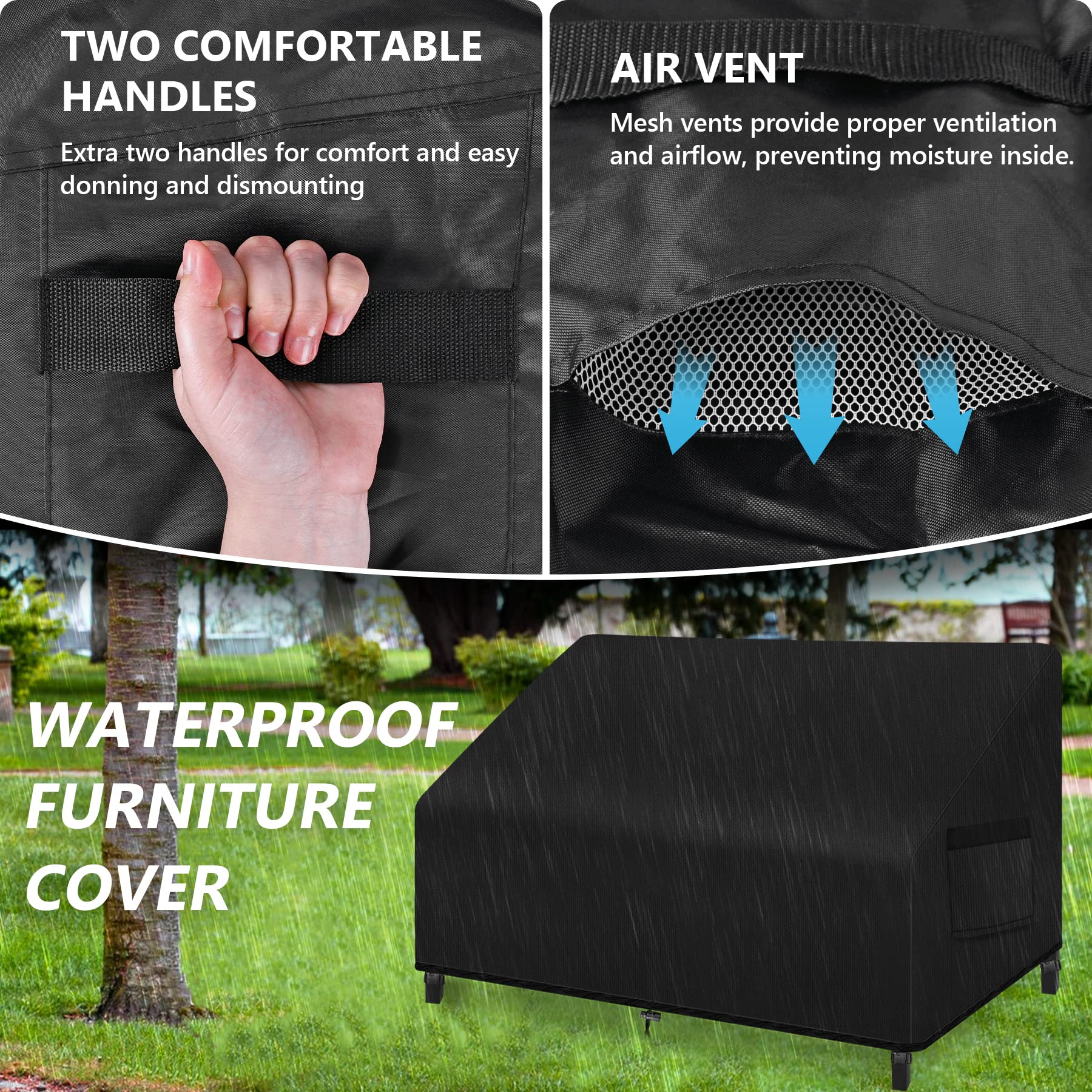 Miuwauer Patio Loveseat Cover Waterproof 60" Wx34 Dx30 H Outdoor Couch Cover Heavy Duty with Air Vent Patio Furniture Covers for 2-Seat Couch Sofa Loveseat Lawn Garden, Black