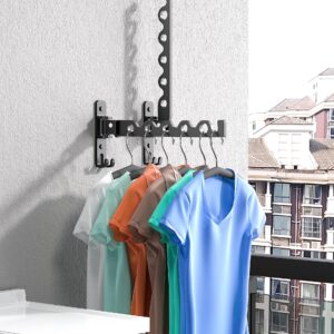 Dr.DJ Wall Hanger for Clothes, Coat Hanger Wall Mounted Matte Black Retractable Clothes Drying Organizer Rack Garment Hooks Aluminium Folding Indoor Wall Hanger Space Saver (2 Racks) Black