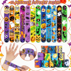 JUNEBRUSHS 50 Pack Halloween Party Favors Halloween Slap Bracelets Rubber Wristbands Assorted for Kids Halloween Slap Bands for Boys Girls Halloween Classroom Prizes Gifts Toys Treat Bag Fillers