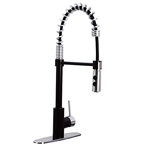 Westbrass KS18A-1220 21" Commercial Kitchen Faucet with Dual Function Open Coil Pull Down Sprayer and 1-Lever Handle, Oil Rubbed Bronze/Stainless Steel