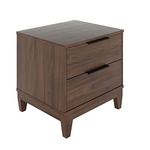 Boyd Sleep Bedroom Nightstand Bedside Table: Mackay Two Drawer Storage with Leg Base, Walnut