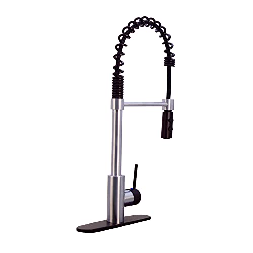 Westbrass KS18A-2012 21" Commercial Style Kitchen Faucet with Dual Function Open Coil Pull Down Sprayer and 1-Lever Handle, Stainless Steel/Oil Rubbed Bronze