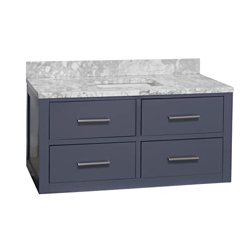 Kitchen Bath Collection Helsinki 48-inch Floating Bathroom Vanity (Carrara/Marine Gray): Includes Marine Gray Cabinet with Carrara Countertop and White Ceramic Sink