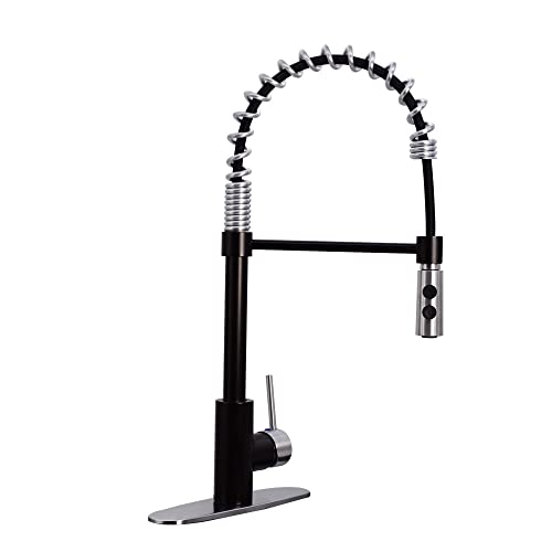 Westbrass KS18A-1220 21" Commercial Kitchen Faucet with Dual Function Open Coil Pull Down Sprayer and 1-Lever Handle, Oil Rubbed Bronze/Stainless Steel