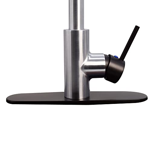 Westbrass KS18A-2012 21" Commercial Style Kitchen Faucet with Dual Function Open Coil Pull Down Sprayer and 1-Lever Handle, Stainless Steel/Oil Rubbed Bronze