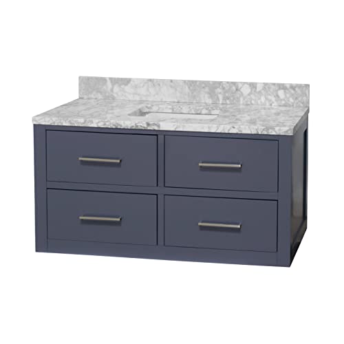 Kitchen Bath Collection Helsinki 48-inch Floating Bathroom Vanity (Carrara/Marine Gray): Includes Marine Gray Cabinet with Carrara Countertop and White Ceramic Sink