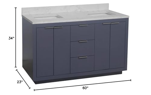 Kitchen Bath Collection Stockholm 60-inch Double Bathroom Vanity (Engineered Marble/Marine Gray): Includes Marine Gray Cabinet with Engineered Marble Countertop and White Ceramic Sinks