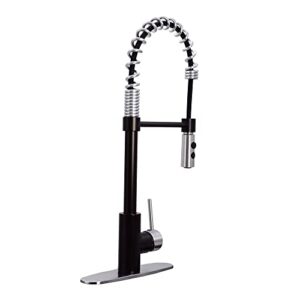 Westbrass KS18A-1220 21" Commercial Kitchen Faucet with Dual Function Open Coil Pull Down Sprayer and 1-Lever Handle, Oil Rubbed Bronze/Stainless Steel