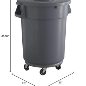 Krollen Industrial 32 Gallon Gray Round Commercial Trash Can with Lid and Dolly