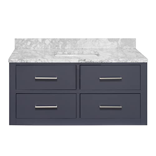 Kitchen Bath Collection Helsinki 48-inch Floating Bathroom Vanity (Carrara/Marine Gray): Includes Marine Gray Cabinet with Carrara Countertop and White Ceramic Sink