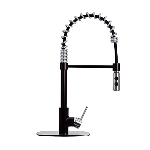 Westbrass KS18A-1220 21" Commercial Kitchen Faucet with Dual Function Open Coil Pull Down Sprayer and 1-Lever Handle, Oil Rubbed Bronze/Stainless Steel