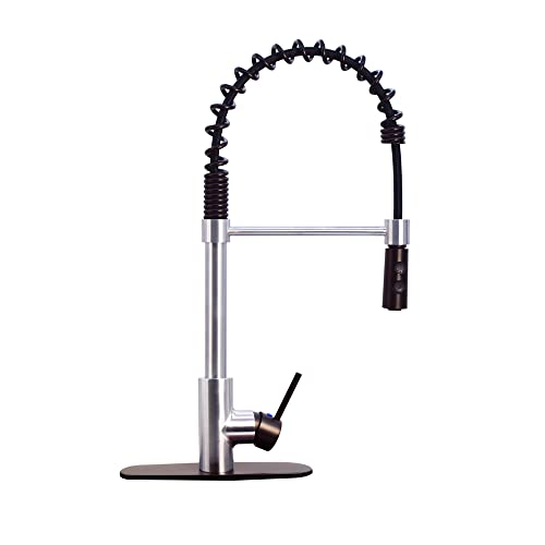 Westbrass KS18A-2012 21" Commercial Style Kitchen Faucet with Dual Function Open Coil Pull Down Sprayer and 1-Lever Handle, Stainless Steel/Oil Rubbed Bronze