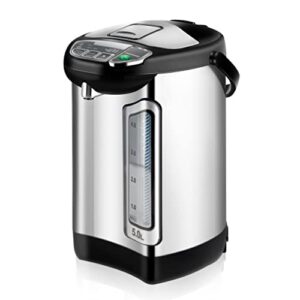 nutrichef electric water boiler and warmer - 5l/5.28 qt stainless steel hot water dispenser w/rotating base, keep warm temperature set, auto shut off, safety lock, instant heating for coffee & tea