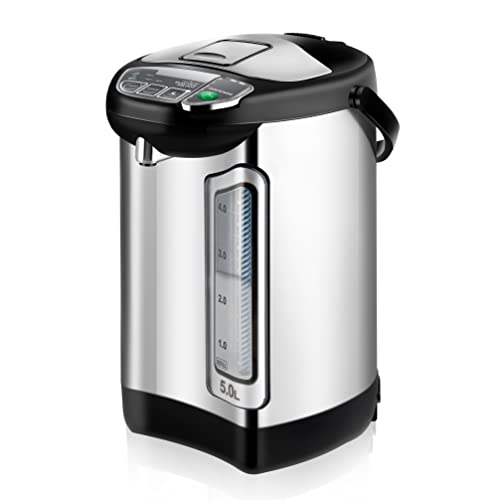 NutriChef Electric Water Boiler and Warmer - 5L/5.28 Qt Stainless Steel Hot Water Dispenser w/Rotating Base, Keep Warm Temperature Set, Auto Shut Off, Safety Lock, Instant Heating for Coffee & Tea