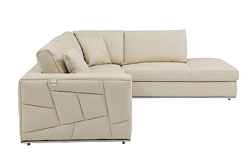 Blackjack Furniture Surton Top Grain Italian Leather Sectional Sofa for Living Room and Home Office, Modern Luxury L-Shaped Couch, 117" W, Right Arm Facing, Beige