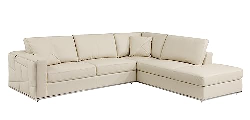 Blackjack Furniture Surton Top Grain Italian Leather Sectional Sofa for Living Room and Home Office, Modern Luxury L-Shaped Couch, 117" W, Right Arm Facing, Beige