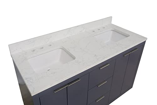 Kitchen Bath Collection Stockholm 60-inch Double Bathroom Vanity (Engineered Marble/Marine Gray): Includes Marine Gray Cabinet with Engineered Marble Countertop and White Ceramic Sinks