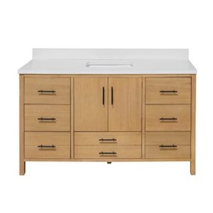 Kitchen Bath Collection California 60-inch Single Bathroom Vanity (Matte White/Blonde): Includes Blonde Cabinet with Matte White Countertop and White Ceramic Sink