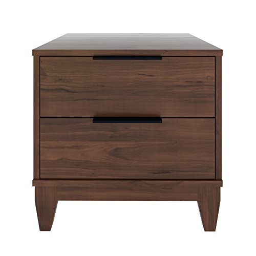 Boyd Sleep Bedroom Nightstand Bedside Table: Mackay Two Drawer Storage with Leg Base, Walnut