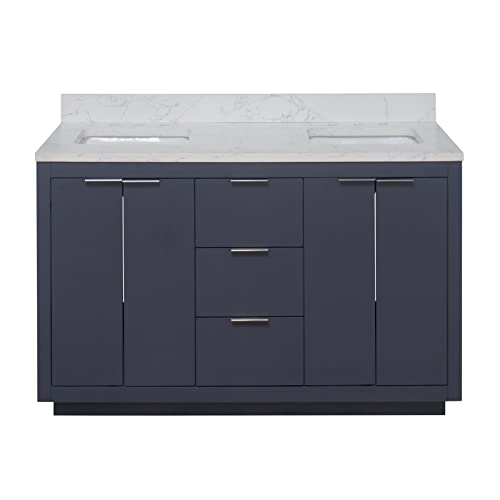 Kitchen Bath Collection Stockholm 60-inch Double Bathroom Vanity (Engineered Marble/Marine Gray): Includes Marine Gray Cabinet with Engineered Marble Countertop and White Ceramic Sinks