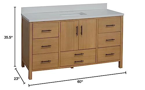 Kitchen Bath Collection California 60-inch Single Bathroom Vanity (Matte White/Blonde): Includes Blonde Cabinet with Matte White Countertop and White Ceramic Sink