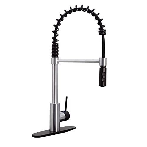 Westbrass KS18A-2012 21" Commercial Style Kitchen Faucet with Dual Function Open Coil Pull Down Sprayer and 1-Lever Handle, Stainless Steel/Oil Rubbed Bronze