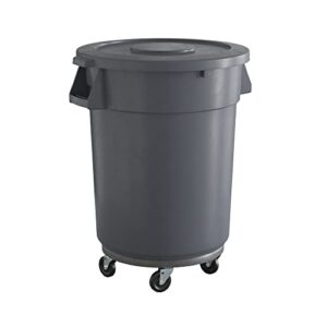 krollen industrial 32 gallon gray round commercial trash can with lid and dolly