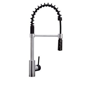 Westbrass KS18A-2012 21" Commercial Style Kitchen Faucet with Dual Function Open Coil Pull Down Sprayer and 1-Lever Handle, Stainless Steel/Oil Rubbed Bronze