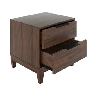 Boyd Sleep Bedroom Nightstand Bedside Table: Mackay Two Drawer Storage with Leg Base, Walnut