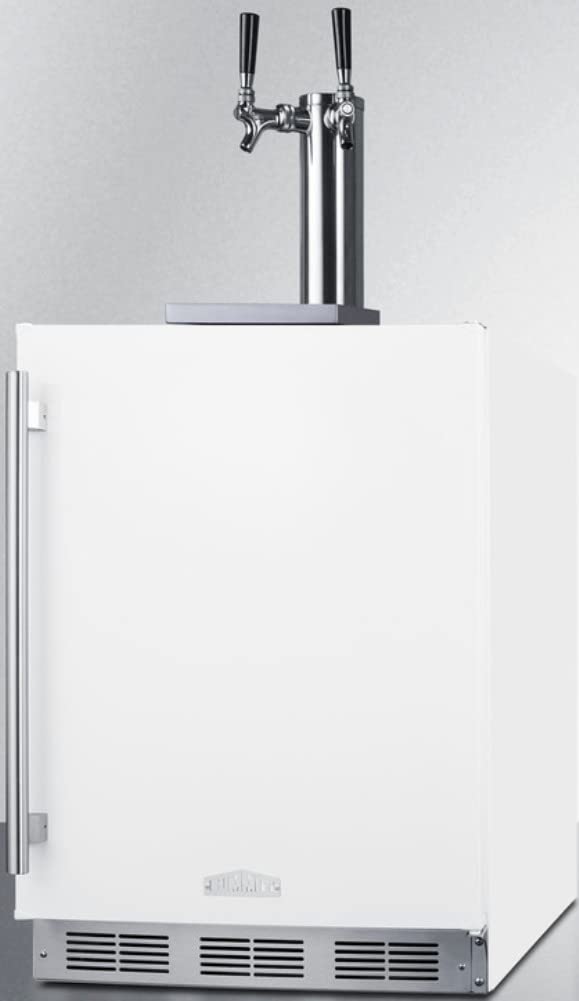 Summit Appliance SBC58WHBIADA 24" Wide Built-in Undercounter ADA Height Commercially Listed Dual Tap Beer Dispenser in White with Stainless Steel Handle, Automatic Defrost, Adjustable Thermostat