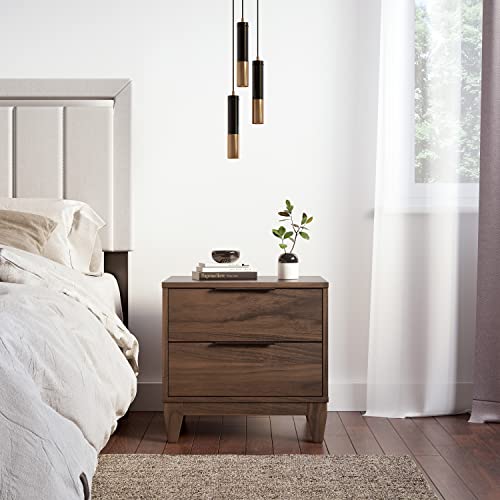 Boyd Sleep Bedroom Nightstand Bedside Table: Mackay Two Drawer Storage with Leg Base, Walnut