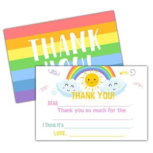 keydaat kids fill in thank you card, rainbow colorful birthday party thank you notes for boys girls, 20 cards with 20 envelopes(a06)