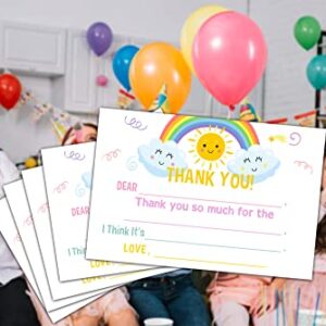 Keydaat Kids Fill in Thank You Card, Rainbow Colorful Birthday Party Thank You Notes for Boys Girls, 20 Cards With 20 Envelopes(A06)