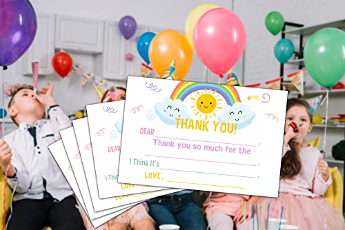 Keydaat Kids Fill in Thank You Card, Rainbow Colorful Birthday Party Thank You Notes for Boys Girls, 20 Cards With 20 Envelopes(A06)