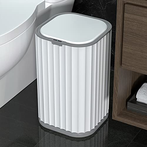 MOPALL Rechargeable Bathroom Trash Can,Motion Sensor Trash Can Automatic Touchless,White 3.5 Gallon Smart Garbage Can with Lid,Auto-Adsorption Slim Small Waste Basket for Bedroom,Bathroom,Kitchen