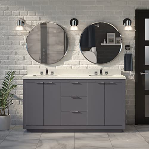 Kitchen Bath Collection Stockholm 60-inch Double Bathroom Vanity (Engineered Marble/Marine Gray): Includes Marine Gray Cabinet with Engineered Marble Countertop and White Ceramic Sinks