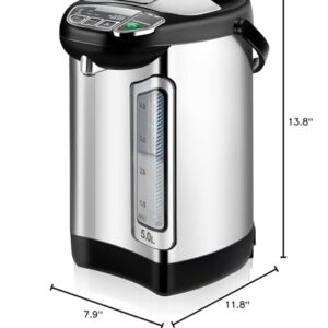 NutriChef Electric Water Boiler and Warmer - 5L/5.28 Qt Stainless Steel Hot Water Dispenser w/Rotating Base, Keep Warm Temperature Set, Auto Shut Off, Safety Lock, Instant Heating for Coffee & Tea